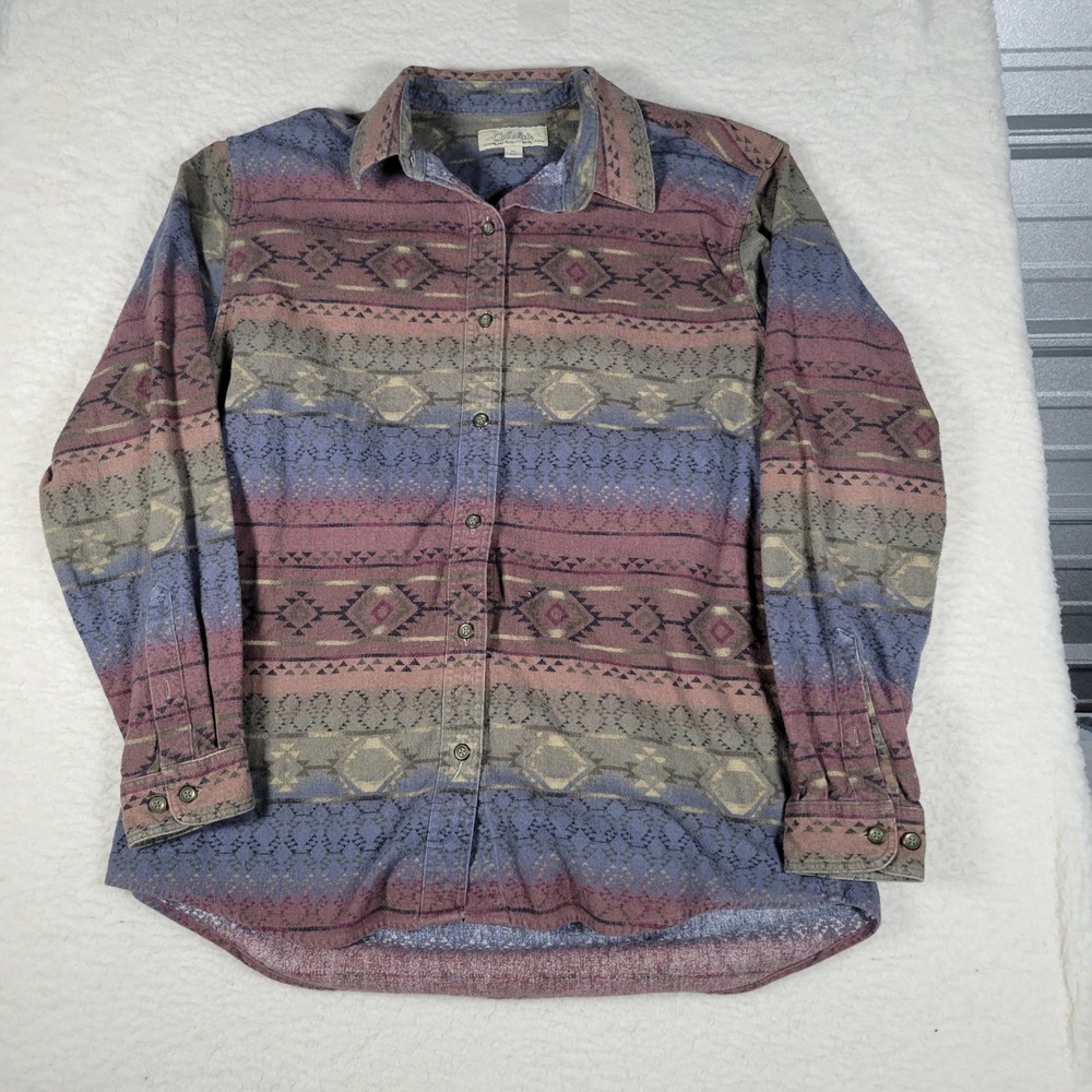 Cabela's Button Down Shirt Womens XL Purple Blue Southwestern Geometric Cotton